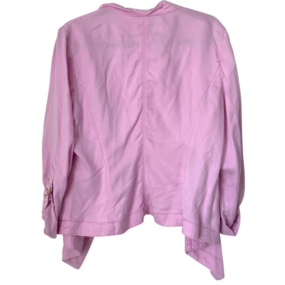 White House Black Market Jacket L Pink Collarless Open Drape Roll Tab Barbie - Picture 2 of 13